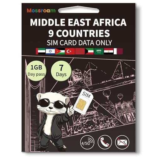 3-in-1 SIM Card for 9 Countries in the Middle East and Africa– Prepaid Data Plans | Daily 1GB,7 Days | Unlimited 4/5G Speed Internet