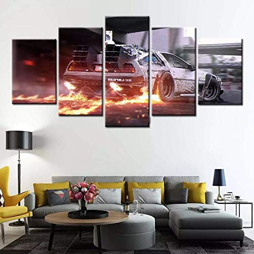 Cuadro En Lienzo Decoracion 5 Piezas HD Imagen Impresiones En Lienzo Regreso Al Futuro Coche Marty...