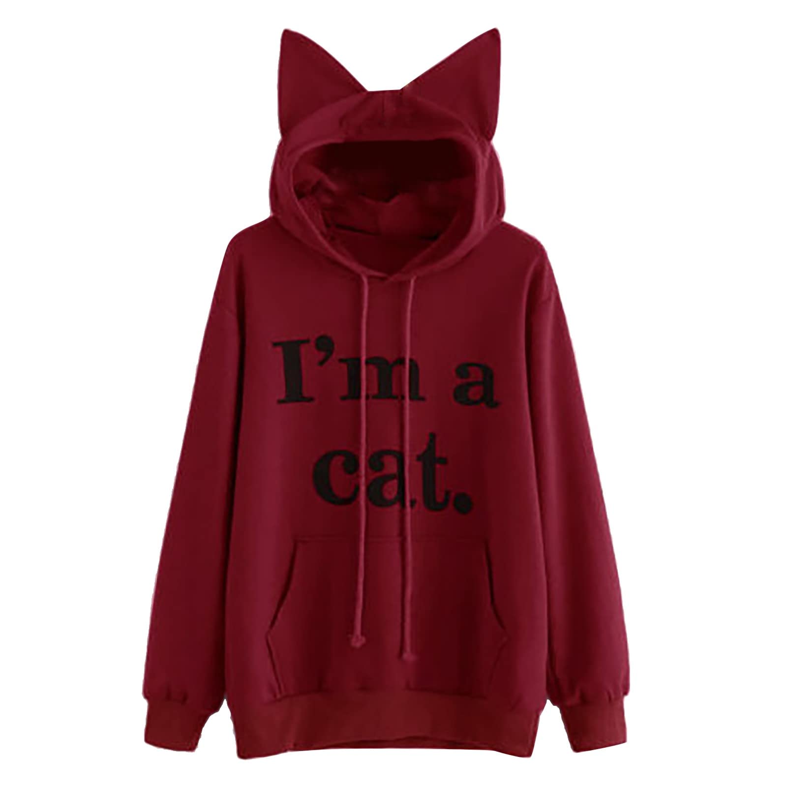Sudaderas con capucha de gato para mujer, con cordón, para adolescentes, niñas, lindas sudaderas con capucha con orejas de conejo, letras de manga larga para mujer, casual, de manga larga, con
