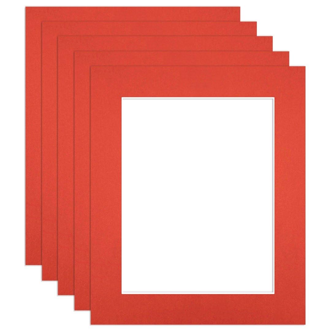 Procut Global 12x10" Poppy Red Picture Mounts to Fit 9x7" Aperture - Precision Cut Cardboard Photo Mount - Ideal for Frames, Prints, Artwork & Certificates - Sizes & Colours Available - 5 Pack