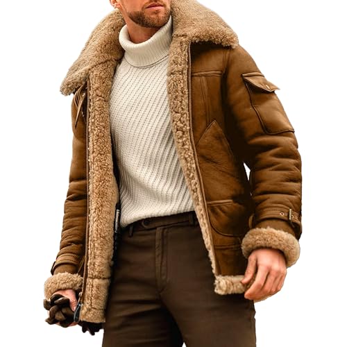 Veste en cuir synthétique doublé Sherpa pour homme style décontracté
