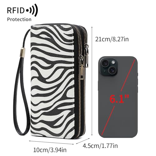 Image of Women Leather Wallet Crossbody Shoulder Bag with Double Zipper and Mobile Phone Purse with Shoulder Strap