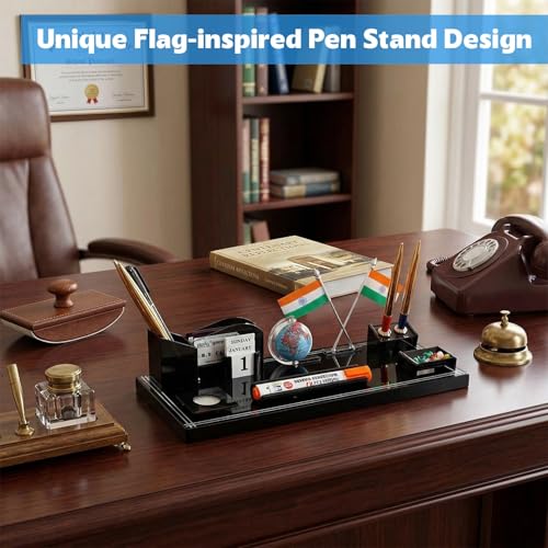 Image of IGNOTO Ignoto Acrylic Flag Design Pen Stand for Office and Study Table, Stationary, Brown