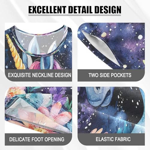 ALAZA Flower Unicorn Leaf Blossom Pajamas Set Short Sleeve Cotton Sleepwear Summer Pjs 2 Piece 5-14Y4