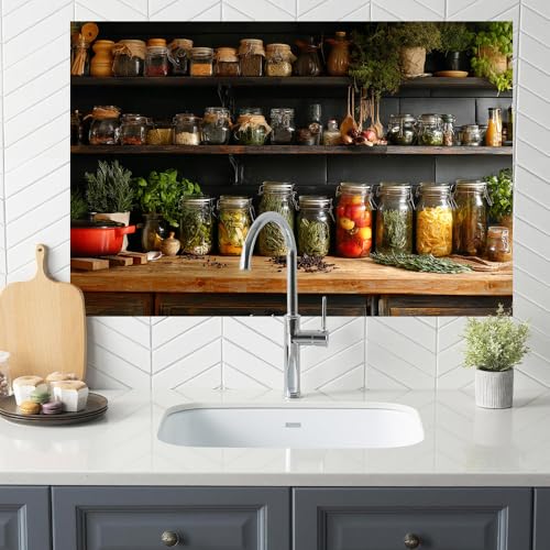Image of Herb Spice Shelf Kitchen Backsplash Peel and Stick, 35.4x23.6 in
