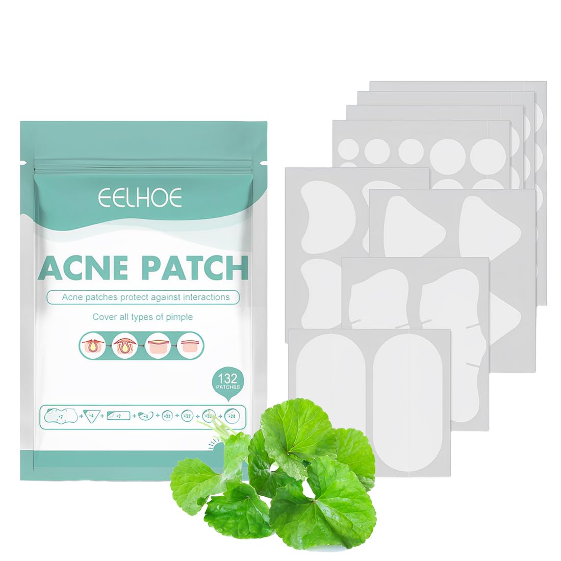 Grandi patch per brufoli in 8 misure per brufoli grandi, 132 pezzi pimple patch per acne per viso e corpo, per coprire brufoli, imperfezioni della pelle e acne, adatte per tutti i tipi di pelle
