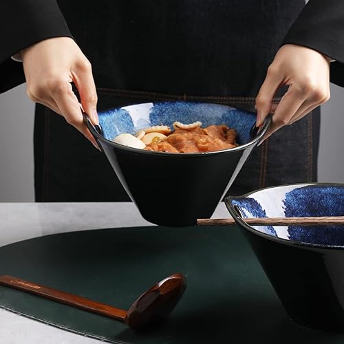 Miniatura 5 de Sweejar Tazones de porcelana para ramen, cuenco japonés para fideos ramen con palillos y cucharas, cuenco profundo de 25 onzas para sopa, ensalada,