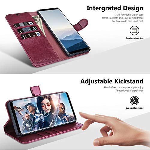Ocase Galaxy Note 8 Case, Samsung Galaxy Note 8 Wallet Case [Tpu Shockproof Interior Protective Case] [Card Slot] [Kickstand] [Magnetic Closure] Leather Flip Cover For Samsung Galaxy Note8 - Burgundy #TOP2