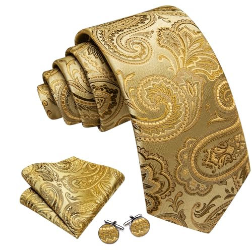 Image of Barry.Wang Paisley Tie Fashion Set Hanky Cufflinks Neckties for Men Woven Silk