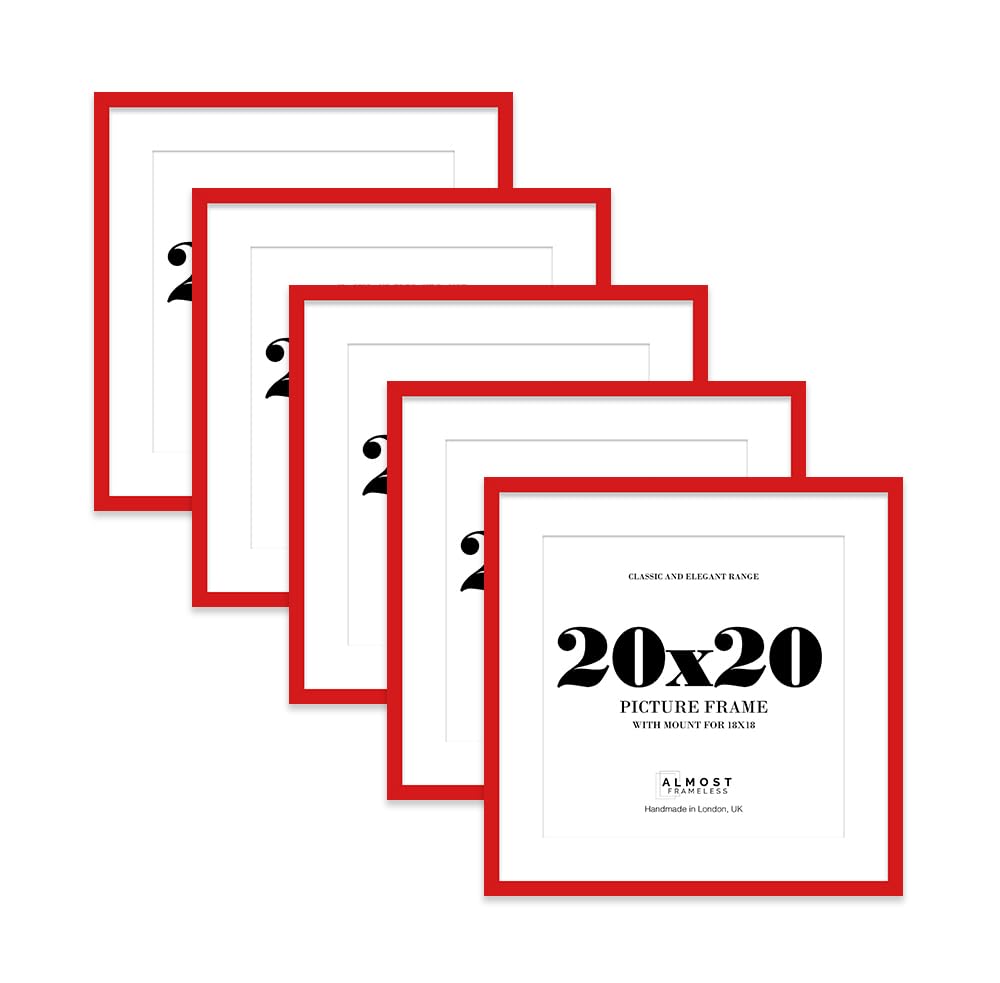 20x20 Red Picture Frame with Mount for 18x18 Photos, Prints - Modern Square Wall Frame, Set of 5