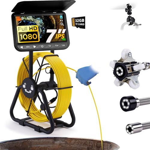 𝟐𝟎𝟐𝟓 𝐍𝐞𝐰 7” Sewer Camera, HD 1080P w/DVR-32GB, [New 1s Twist-to-Unlock...