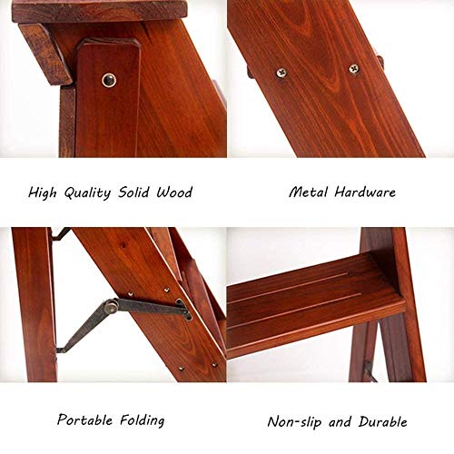 Taburete escalera plegable de 3 peldaños de madera marrón multifunción 5