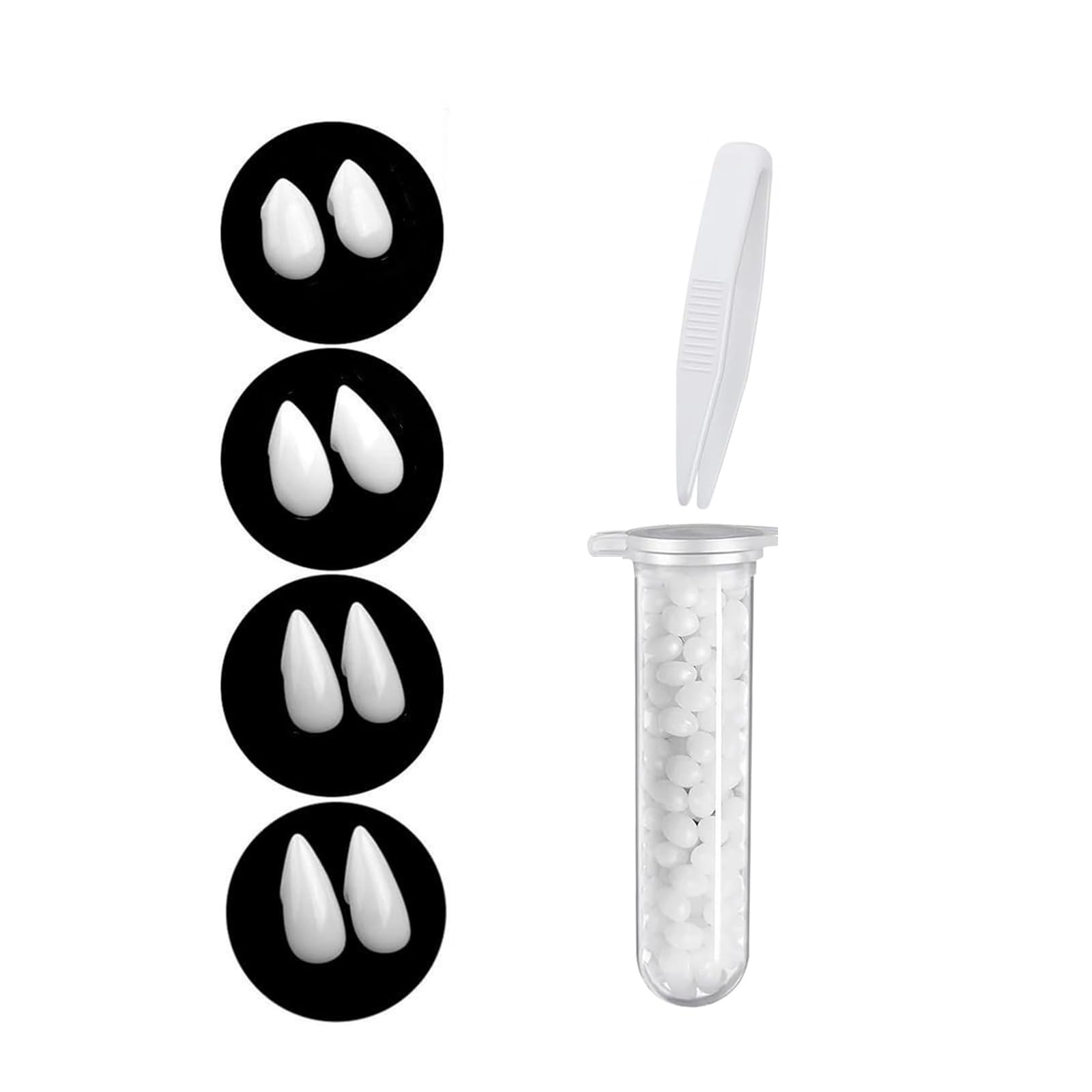 4 Pieces Vampire Fangs Kit Fangs Vampire Teeth Fake Dentures with 1 Tube Teeth Pellets Adhesive for Cosplay Party Props Halloween Party Fangs Favors (13 mm, 15 mm, 17 mm, 19 mm) White