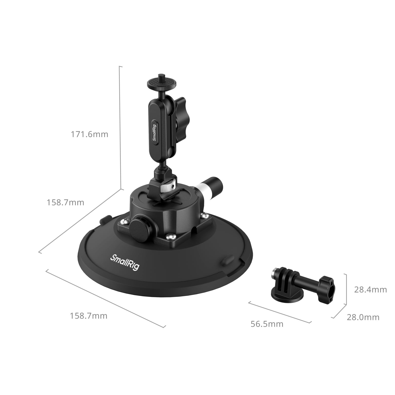 SMALLRIG Uchwyt 6" z przyssawką kulową Magic Arm, uchwyt do kamer sportowych do DJI Osmo Action 5 Pro/4, do Insta360 x5, do GoPro 13/12, udźwig 3 kg, na szybę samochodu lub okno - 5856
