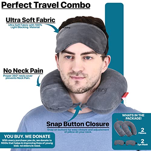 Image of Trajectory Supercomfy Grey Neck Pillow Rest Cushion with Velvet Eyemask(Pack of 2) for Travel in Flight car Train Airplane with 2 Years Warranty for Sleeping for Men and Women