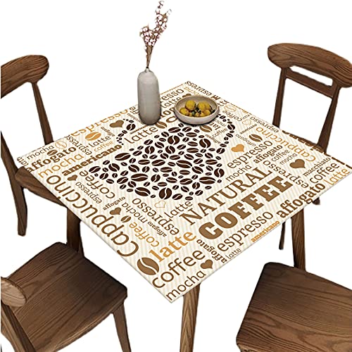 SUZM Coffee Seed Square Fitted Tablecloth, Water Resistant Polyester Washable Table Cover for Indoor Outdoor Party & Banquet Dinner, Fits Square Table Maximum 36 x 36 Inch