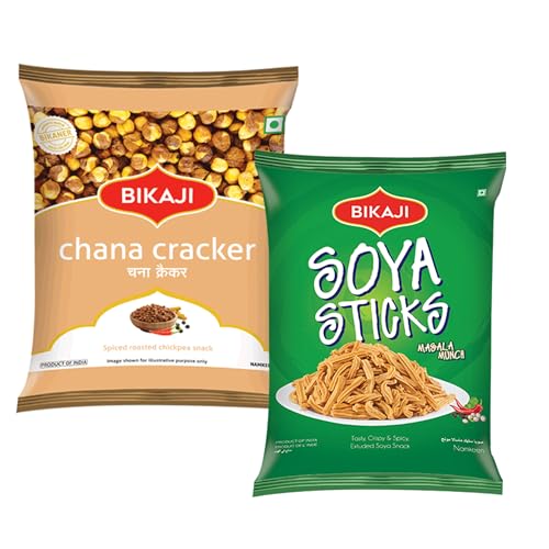 Bikaji Soya Sticks & Roasted Chana Cracker Combo – 400g | Ready to Eat Indian Namkeen | Crunchy Tea-Time Snack, Bar Snack & Party Mix | Authentic Munchies for Sharing, Travel & Everyday Snacking