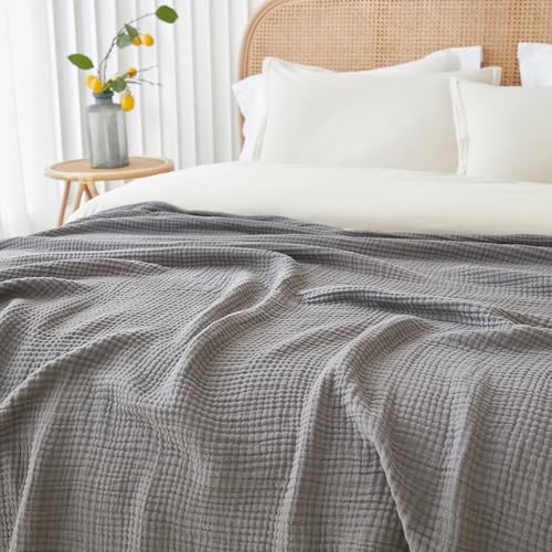 EMME Cotton Blanket Twin XL for Bed Soft Muslin Blankets 66"x90" Lightweight Breathable Layering Bedspread Coverlet All Season Gauze, Grey