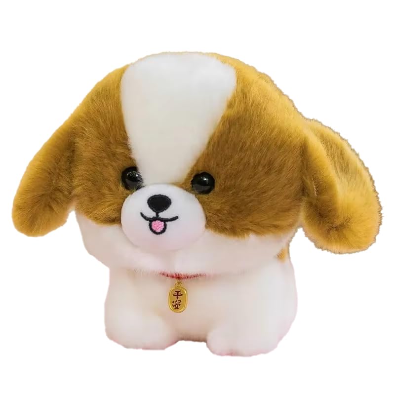ZBELLO Kawaii Teddy Pets Lifelike Fluffy Puppy Soft Doll Cute Small Chow Pomeranian Corgi Yorkie Plush Toys with Charm Birthday Gift For Girl (Saint Bernard)