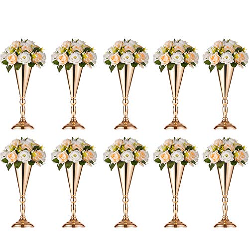 Nuptio 10 Pcs Tabletop Gold Metal Wedding Flower Trumpet Vase Table Decorative Centerpiece