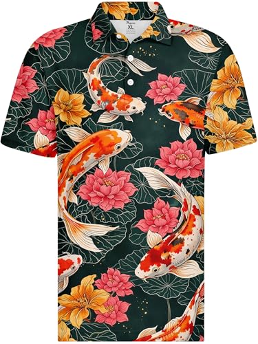 Image of PAGYMO Funny Golf Shirts for Men Crazy Printed Pattern Novelty Moisture Wicking Performance Mens Polo Shirt