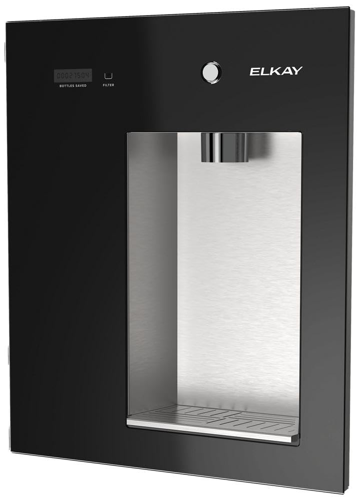Elkay Liv EZ LBWDM06BKBC - Distributore di acqua filtrato da parete, alimentato a batteria, certificato NSF, pulsante, riduce piombo e PFA, nero notte, refrigerato, ideale per la casa