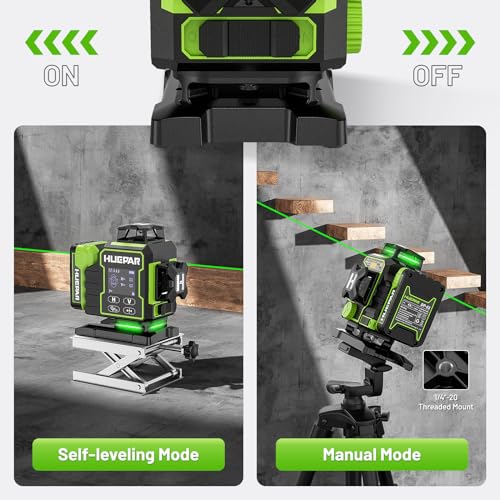 Huepar W04CG 4D Laser Level with Receiver for Outdoor Longer Distance Use