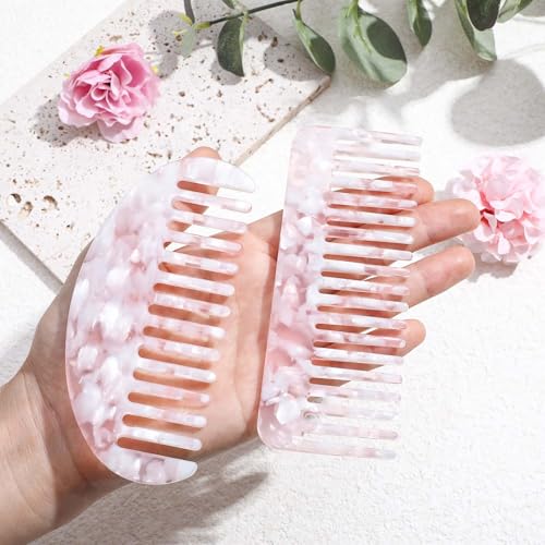 Set de 2 peines de dientes anchos color rosa miniatura 7