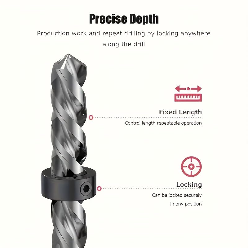 9PCS Drill Stop Collar Set 9-Piece Adjustable Depth 3-16mm with Hex Wrench for Precision Woodworking Drilling Home Workshop Use, Black
