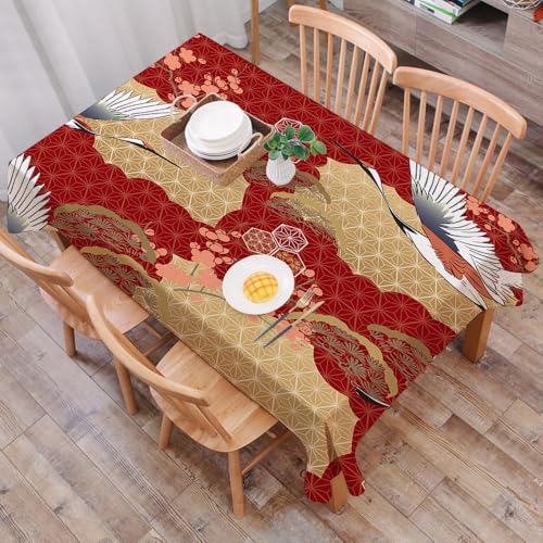 DALEXHM Mantel Mesa Rectangular 137x183 cm,Patrón de Kimono japonés. Fondo con Motivos orientales: cerezos en Flor, g,Durabilidad y Fácil Limpieza para tu Mesa - Mantel Hule Antimanchas e Impermeable