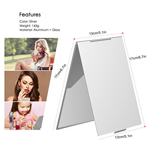 YoungRich 1 Pcs Little Travel Mirror Portable Folding Mirror Pocket Compact Makeup Mirror for Make Up Hair Styling and Shaving 17x13x0.5 cm Silver