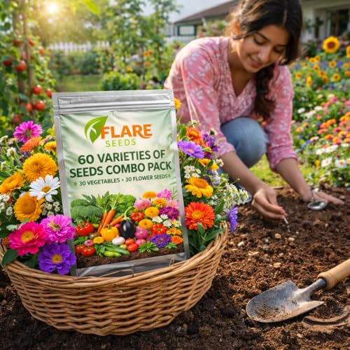 Image of 60 Varieties Seeds Combo Pack, 30 Vegetable and 30 Flower Seeds, High Germination Rate, All Seasons
