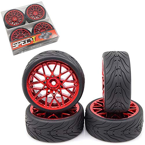 Yeah Racing WL-0108 Spec T LS Offset 3 Red Wheels w/Tires 4pcs for 1/10 Touring