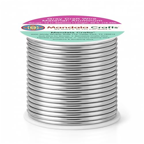Image of Mandala Crafts 13 Gauge Gray Anodized Aluminum Craft Wire, 60 FT | Colored, Flexible, Bendable, for Bonsai, Armature, Sculpting, Wire Wrapping, Jewelry Making, Weather & Tarnish Resistant