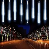 Meteor Shower Rain Lights,Flipcase LED Waterproof Icicle Falling Rain Christmas Lights for Wedding Party Christmas Xmas Tree String Outdoor Lights 30CM 8 Tubes 144 LEDs(White)