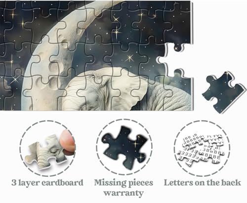Elephant Moon Puzzles for Adults 1000 Piezas, Rompecabezas Vintage de Elefantes Durmiendo, Rompecabezas Desafiante de Animales del Espacio Fantástico miniatura 5