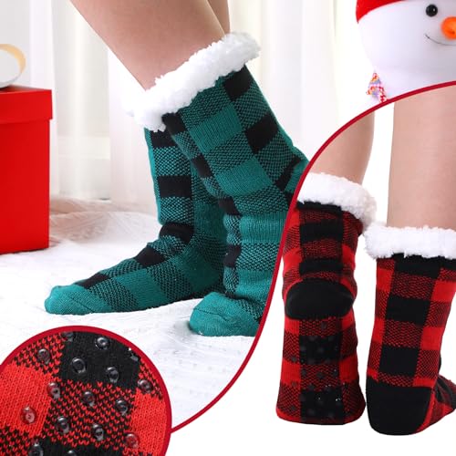Image of Suhine 2 Pairs Christmas Slipper Socks for Women Fuzzy Cupcake Socks with Gift Boxes Plaid Socks for DIY Winter Xmas Gift