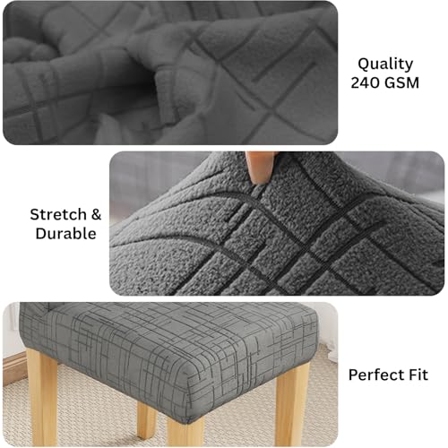 Image of Lukzer Elastic Dining Chair Cover - 1PC Pastel Dark Grey Tangled Lines | Textured High Stretch Jacquard Seat Cover | Removable Washable Short Dining Chair Cover Protector Seat Slipcover | (CC-118-01)
