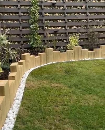 Easy to Install Wooden Lawn Edging Border - Simply Hammer into Place No Trenches to Dig - Durable Garden Edging - Vertical Sleeper Edging Kit (MH200-300-400-300-0.8M) (200mm=1/300mm=2/400mm=1)