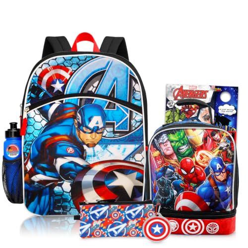Marvel Mochila E Lancheira Do Capitão América Da Para Meninos - Pacote Com De 16', Dos Vingadores, Tatuagens Muito Mais, Escolar Vingadores