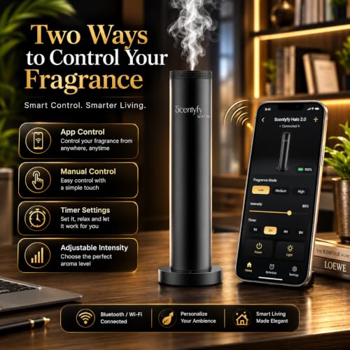 Image of SCENTYFY by STARQ Halo 2.0 Smart Air Scent Diffuser, Waterless Aroma Machine with Cold Atomization, Ultra Quiet No-Heat Technology for Home, Office, Gym & Hotel with 100ml Starter Perfume