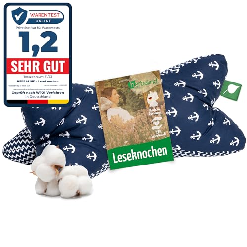 Herbalind NEU Leseknochen Lesekissen Nackenkissen als Buchstütze - 40 x 18 cm Nackenrolle Stützkissen Buchkissen Tabletkissen - 100% Baumwolle, universelles Buch Tablet Kissen - Anker