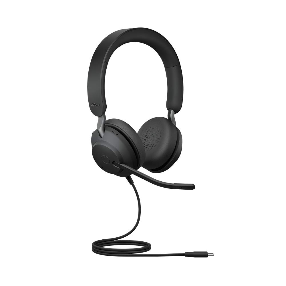 Jabra Evolve2 40 PC Headset – Noise Cancelling UC Certified Stereo Headphones with 3-Microphone Call Technology – USB-C Cable – Black