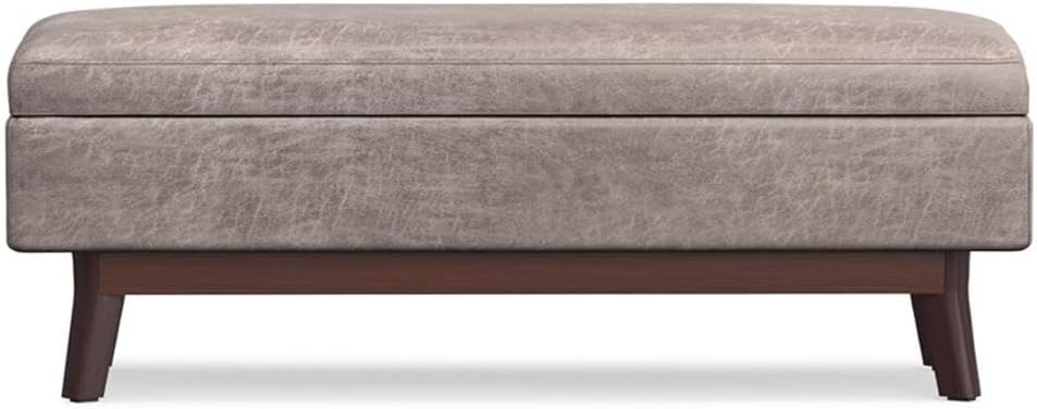 BOWERY HILL 48" Storage Ottoman, Distressed Gray Taupe Faux Leather Upholstery, Solid Wood and Engineered Wood Construction, Mid Century Style Lift-Top for Living Room or Family Room