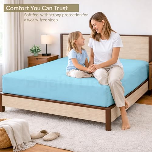 Image of 100% Waterproof Mattress Protector Single Size Bed 30x72 Inch, Non Woven Fabric Fitted Mattress Cover with Elastic, Waterproof Bed Protector, Hypoallergenic, 10 Inch Deep Pocket - Light Blue