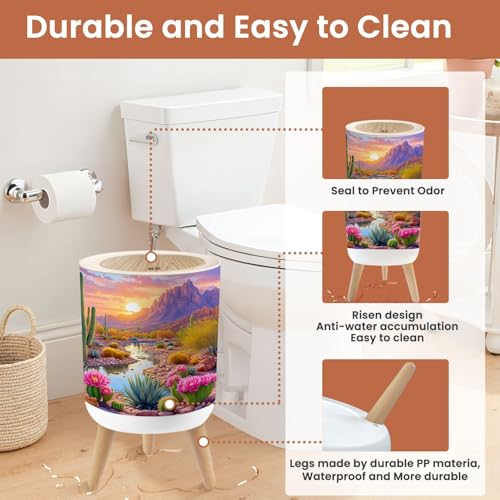 Caneca de basura pequeña con tapa y diseño cactus miniatura 5