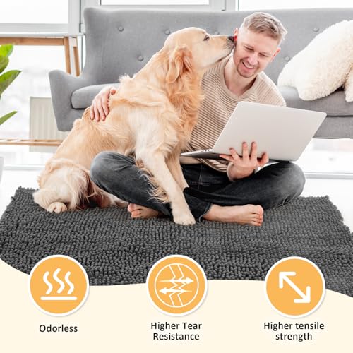 Image of Absorbent Dog Door Mat for Muddy Paws, 60 inch x 30 inch Chenille Indoor Mats for Entryway, Trap Dirt Front Door Mat Indoor Entrance Washable Non Slip Soft