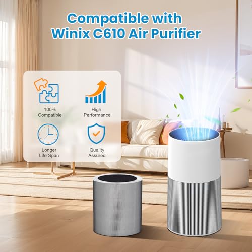 Image of C610 Replacement Filter Z Compatible with Winix C610 Air Purifier, 2 Pack | 1712-0121-00, 3-in-1 True HEPA Filtration, Pre-Filter & Activated Carbon for Home Large Room