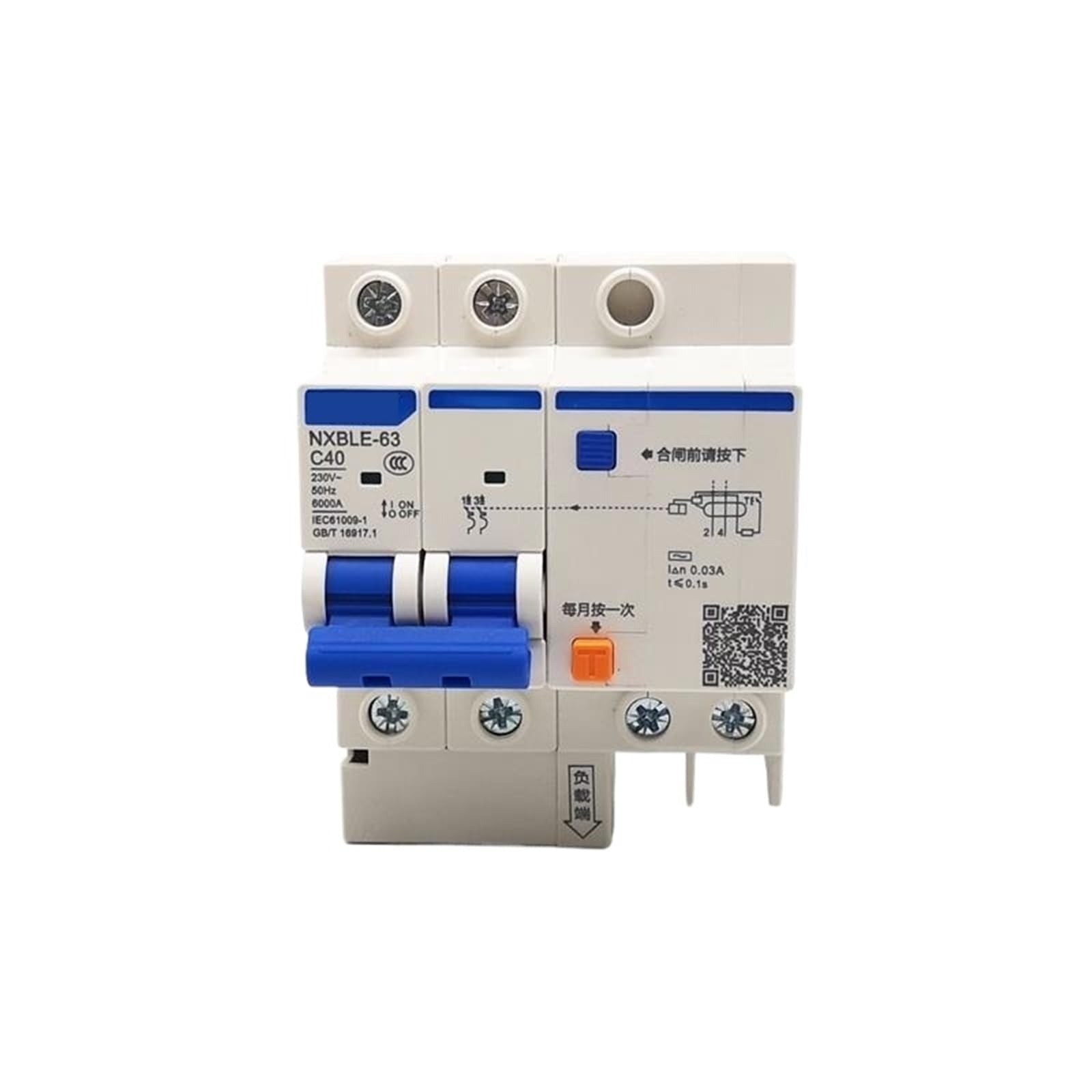 RCBO NXBLE-63 2P 30mA 6KA 32A 40A 50A 63A Residual Current Circuit Breaker RCBO(63A)