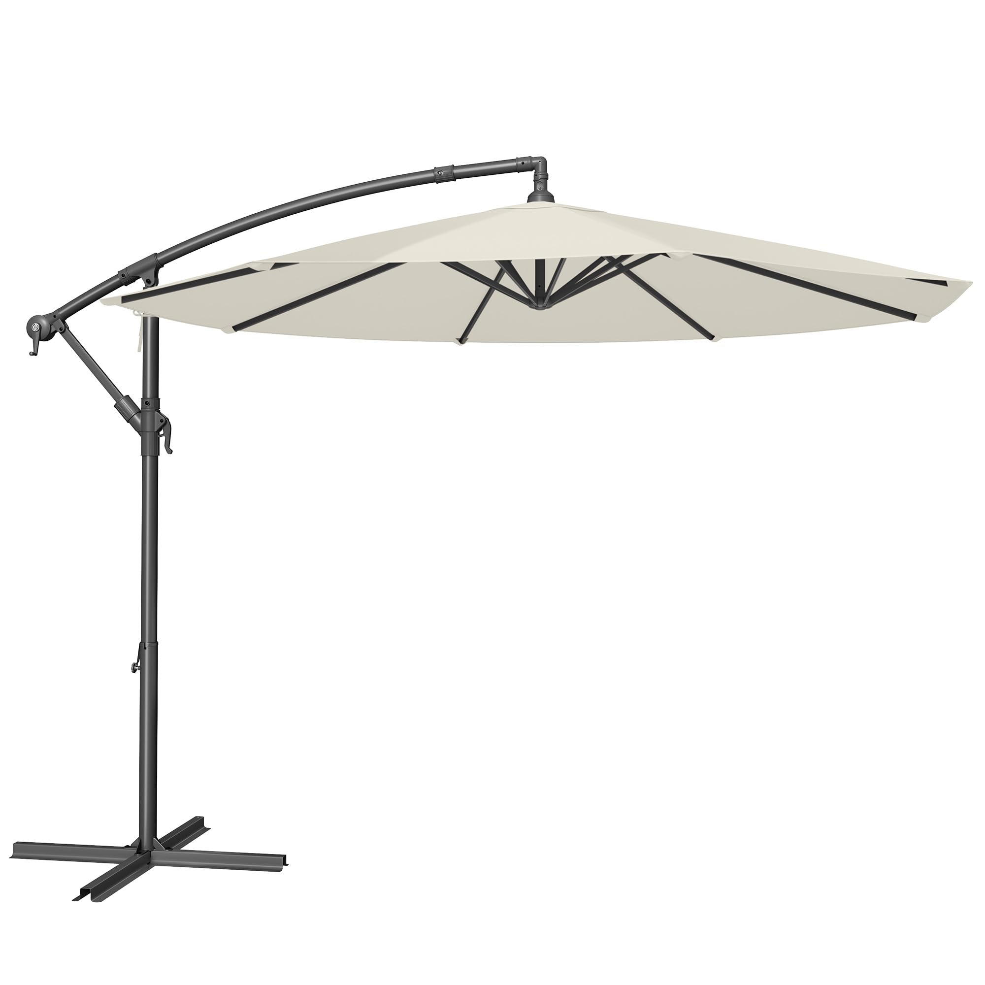 SONGMICS Sombrilla en Voladizo con Diámetro de 300 cm, con Soporte, para balcón, Protección UV UPF 50+, Manivela para Abrir y Cerrar, para Patio, Jardín, Beige GPU116G01
